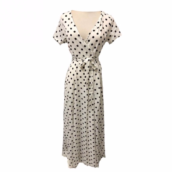 Maxi Wrap Polka Dot Belted White Summer Dress - Picture 5 of 6